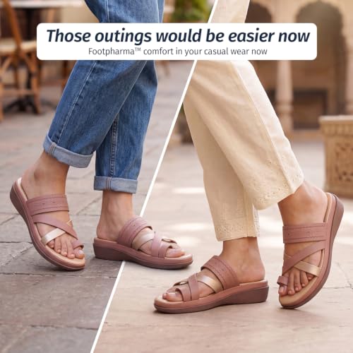 Image of YOHO Evergreen Slides Cross Strap Sandals for Women | Stylish, Comfortable Orthopedic & Anti Skid | Office, Summer, Beach, Casual Wear Flats for Ladies /Girls