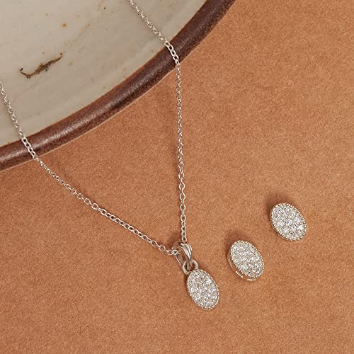 Women's Casual Oval CZ Pendant Necklace and Earring Set