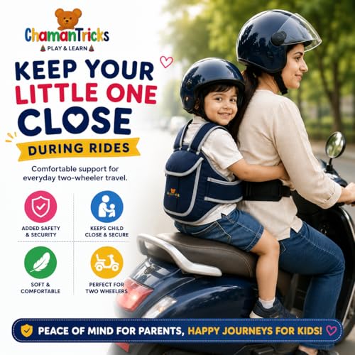 Image of Baby Safety Belt for 2 Wheeler | Adjustable Two Wheeler /Motorcycle Safety Harness Strap Belt for Children for 2 to 6 Year (Navy Blue)