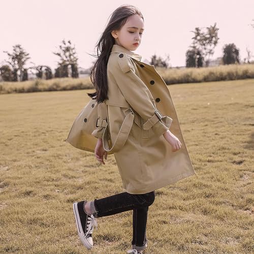 Image of amropi Girl's Trench Coat Single Breasted Windbreaker Jacket Outwear with Belt for 4-17 Years
