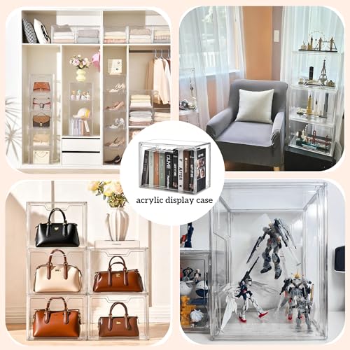 Image of Stackable Purse Organizer for Closet, 5 Pack Clear Acrylic Display Case | Storage Boxes /Bins with Lids, Closet Organizers and Storage for HandBags, Hat, Collectibles and Lego