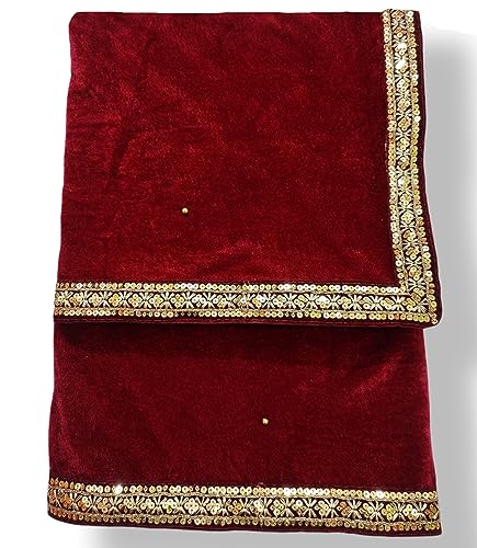 Image of Navti Creations Women's Stole Dupatta In Velvet With Cross Design Border (length -2.25m, Width-75cm)