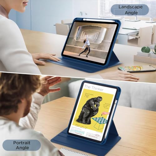 Image of ProElite for Apple iPad (A16) 11th /10th Generation (2025 /2022) Cover, 360 Degree Rotatable Smart Flip Cover for Apple iPad 11th /10th Gen, Transparent Back case Cover with Pencil Holder, Dark Blue