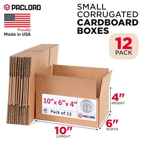 Image of Small Cardboard Boxes 10 inchL x 6 inchW x 4 inchH (Pack of 12) - USA-Made Packing Boxes for Moving, Shipping, or Storage - USPS, UPS, FedEx Approved - Professional Packing Supplies for Moving