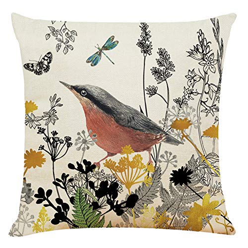 Decorative Throw Pillow Covers 18x18 inches Set of 4 Birds Butterfly and Plant Cushion Covers 45cm x 45cm Boho Linen Square Throw Pillow Cases for Living Room Sofa Couch Bed Pillowcases (Gold Black) - Image 3