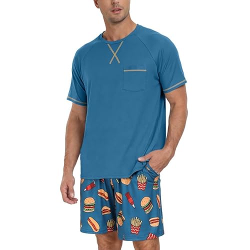 Marvmys Mens Pajama Set Cotton Summer Pjs Short Sleeve Sleepwear Lightweight Pajamas 2 Pieces Loungewear with Pockets S-2XL Small B-food Print