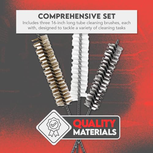 Image of 3 Piece Set of 16-Inch Tube Cleaning Brushes Copper, Stainless, Nylon for Various Surface Use (1.5-Inch Diameter)