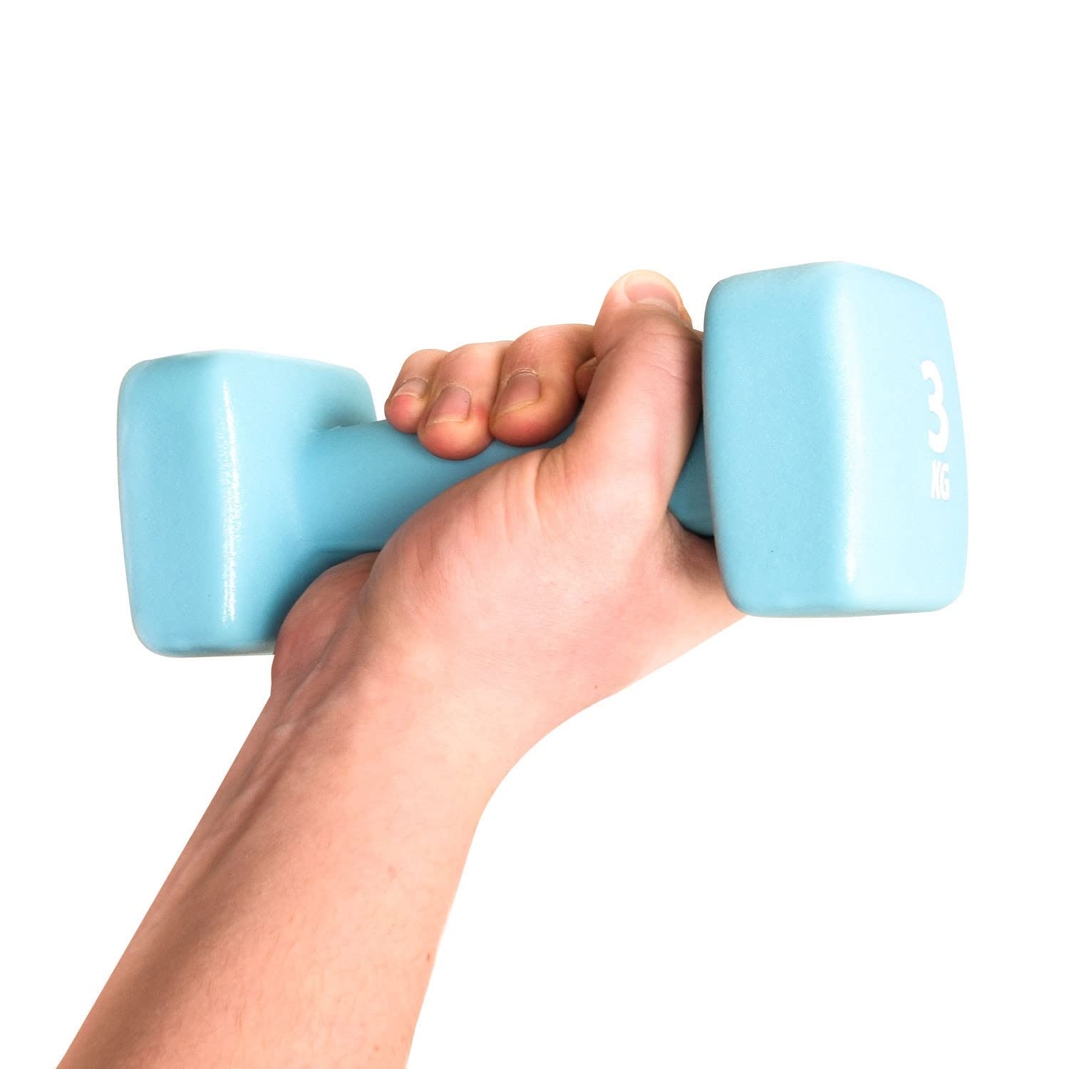 Pure2Improve 6 hantli neoprenowych, 3,0 kg, jasnoniebieskie, trening siłowy, wytrzymałość