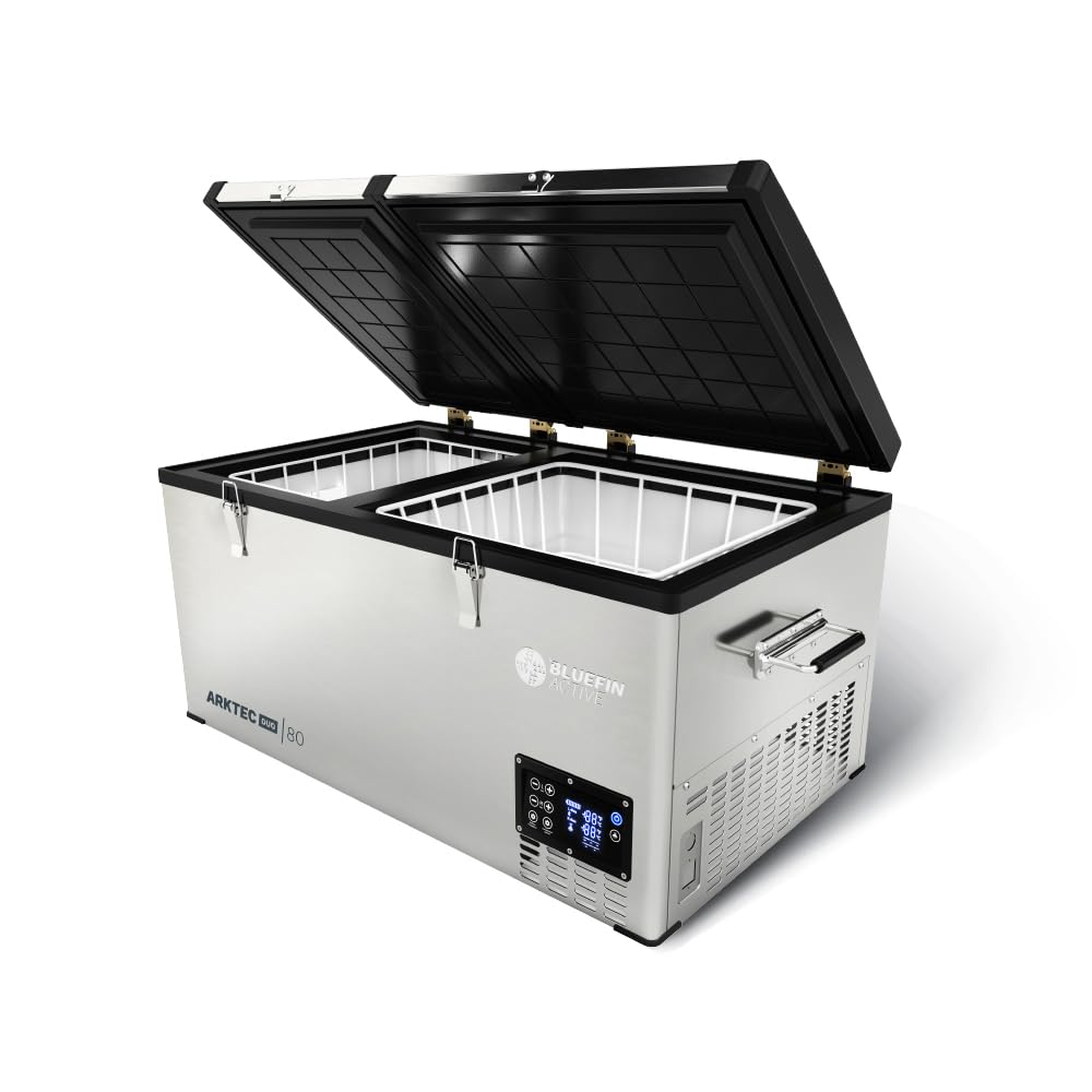 Bluefin Active Arktec Duo 80L | Portable Travel Fridge | Advanced Cooling & Freezing Technology | Energy Efficient Charging | Dual Storage Compartments | Smartphone App Control | LCD | AC & DC