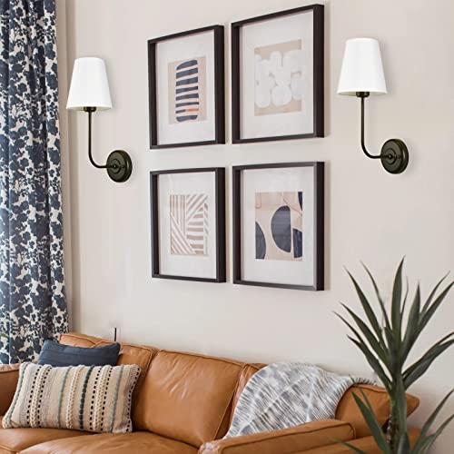 Image of Passica Decor Hardwired Wall Sconces Set of 2 Pack Vintage Industrial Wall Light Fixture with Flared White Fabric Shade for Dining Room Living Room Bedrooms Bedside Reading Farmhouse