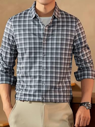 Image of Lymio Men Shirt | Checkered Button Down Shirt for Men | Slim Fit Casual & Semi-Formal Shirts for Man | Textured Long Sleeve | Office & Weekend Ready (Packs Also Available) (Small-Checks)