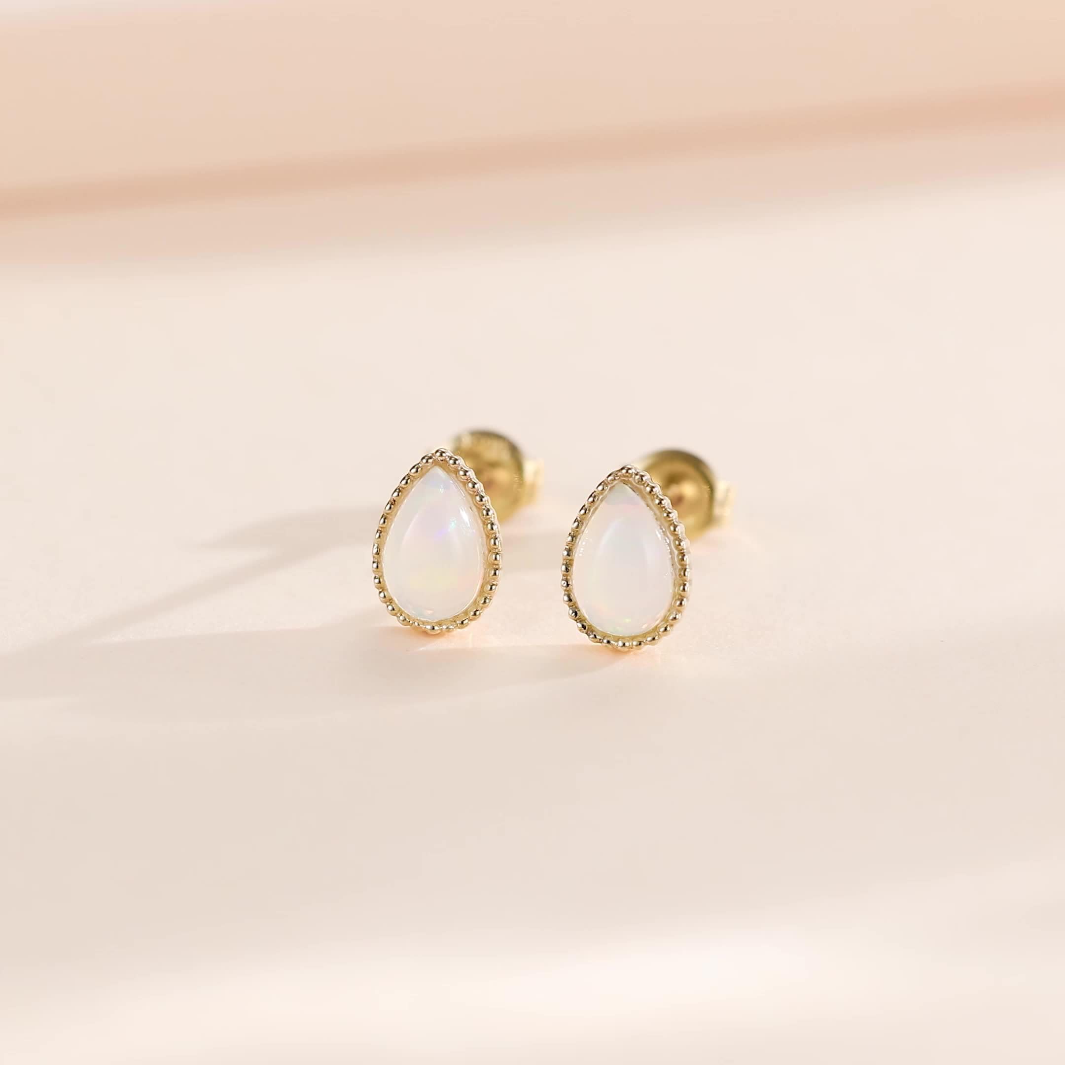 FANCIME Solide 14 Karat 585 Gelb Gold Tropfen Ohrringe Ohrstecker mit Echt Natürlich Edelstein Geschenk Schmuck für Damen Mädchen Mama, Größe: 5 * 7 mm