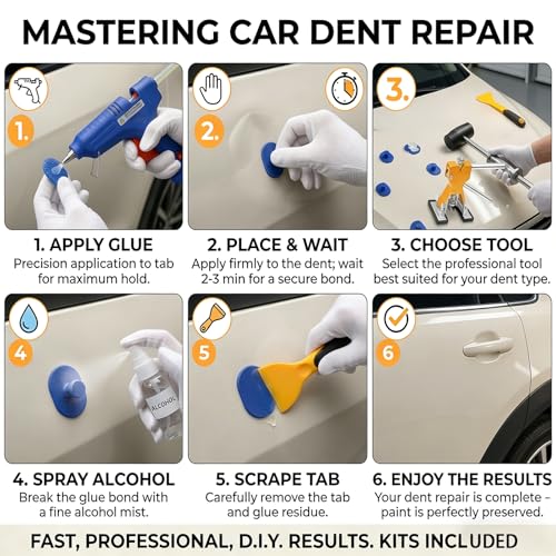 Image of Car Dent Puller Kit, 142 PCS Paintless Dent Removal Kit with T-bar Dent Puller, Bridge Puller, Dent Lifter, Suction Cup Puller. Dent Remover Tool for Car Dents, Hail Damage, Door Ding Repair