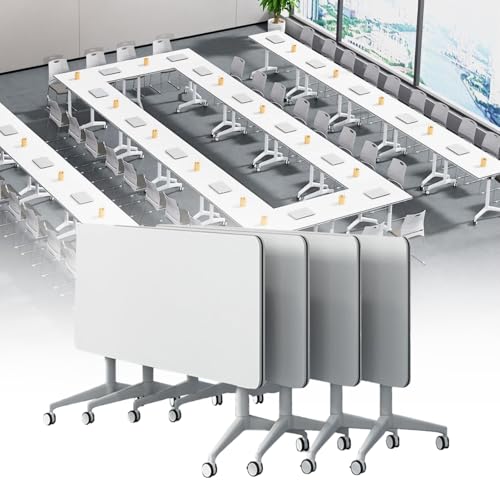 Folding Conference Table with Lockable Wheels, Conference Room Training Room Flip Top Mobile Training Table, Foldable Meeting Tables Conference Room Tables for Office Home Classroom (4pack 47.2in)