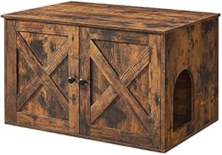 FEANDREA Litter Box Enclosure, Cat Litter Box Furniture Hidden, with Removable Divider, Wooden Cat Washroom Furniture,Indoor Cat House, Rustic Brown UPCL002X01