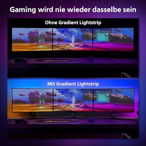 Philips Hue White & Color Ambiance Play Gradient, PC Lightstrip für 3 x 24-27 Zoll, dimmbar, 16 Mio. Farben, Starter Set, inkl. Hue Bridge, kompatibel mit Amazon Alexa (Echo, Echo Dot) 5