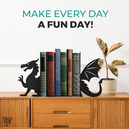 Image of Metal Dragon Bookends Set of 2 - Heavy Duty Metal Bookends for Shelves & Desk, Decorative Dragon Book Holder Stand, Non-Slip Book Organizer for Table, Fantasy Book Ends for Home Office & Gamers