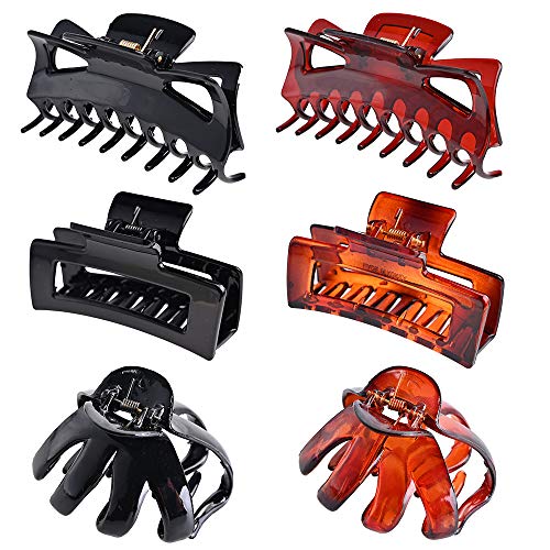 Large Claw Clips 6 Packs Claws Hair Clip for Women Jaw Clips Strong Hold for Thick Thin Hair No-Slip Grip Octopus Hair Claw Clip Grip Clamp Catch Barrette Accessories (3 Style,2 Color)