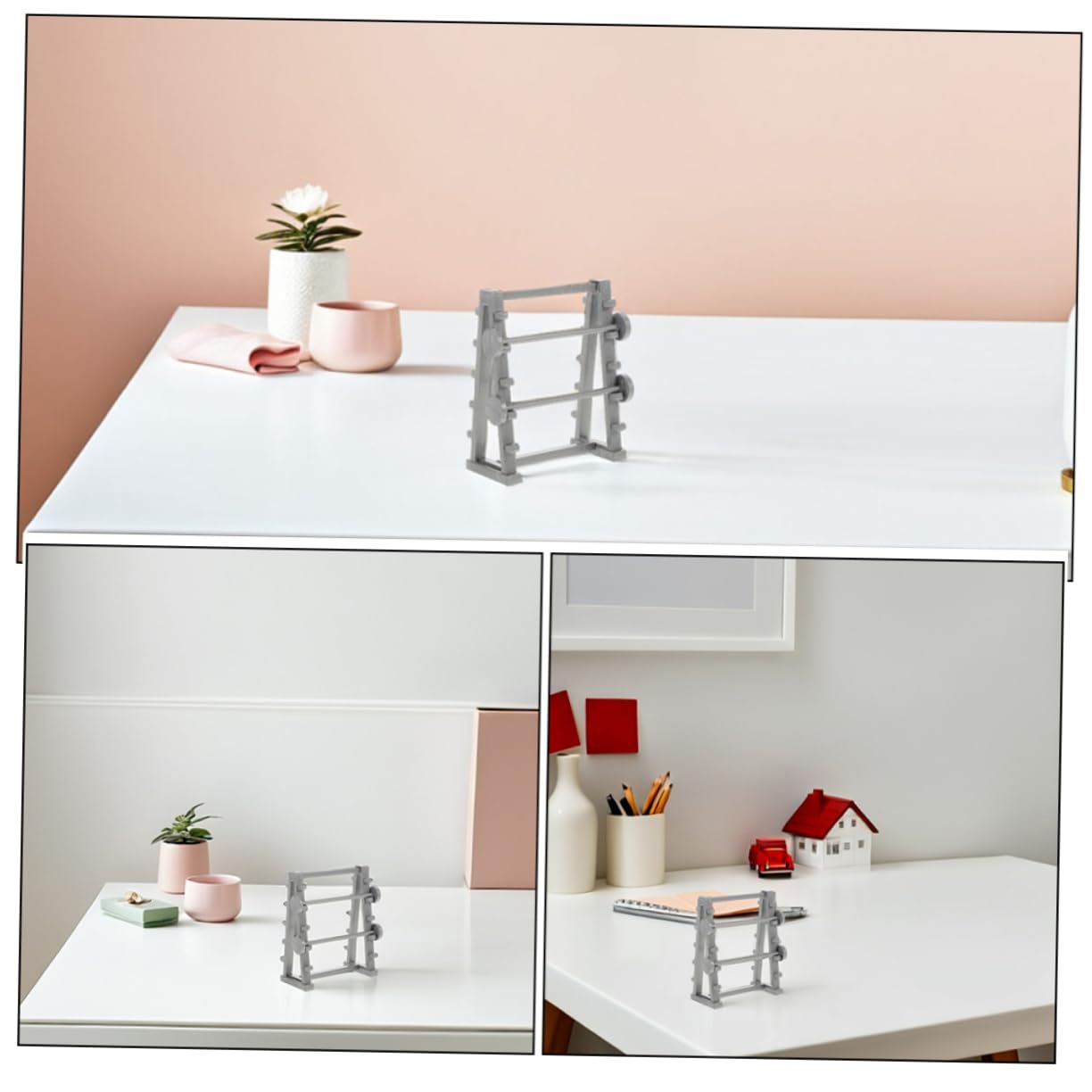 SUPVOX 2Pcs Miniature Barbell Rack Dollhouse Accessories 1/20 Scale Tiny Fitness Equipment Models for Home Gym Decor and Dollhouse Miniature Scene - Image 3