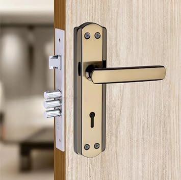 KAIMARI 7 Inches Mortise Handle Door Lock Set | 6 Lever 65MM Double Action Lock Set | Suitable for Doors (Black Gold Finish) |