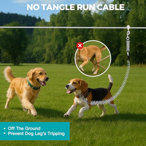 VST Dog Tie Out Runner for Yard,Dual Shock-Absorbing 50FT Dog Run Cable with Spring Lead,Chew Proof Zip Line for Outside Camping,Heavy Duty Trolley System for Small/Medium/Large Dogs Up to 250LBS - Image 4