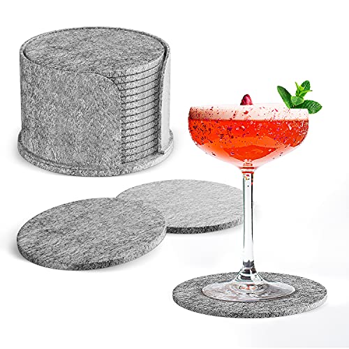 HOTERB Untersetzer Gläser 14er Set,Untersetzer Filz mit Aufbewahrungsbox Glasuntersetzer Filzuntersetzer Rund,Filz Untersetzer für gläser,Heiße Tassen,Töpfe,Teetassen Cover
