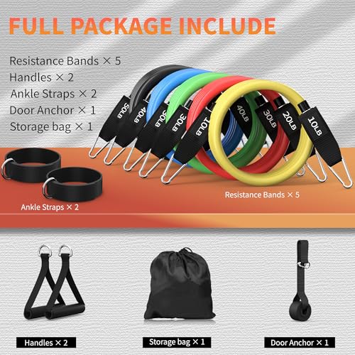 Resistance Bands Set 10-50LBS All-in-One Kit with Grips Anchor Ankle Straps for Home Yoga Postpartum Therapy by Qultivo - Image 7