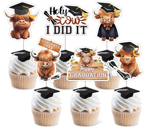 Décorations pour cupcakes de remise de diplôme thème vache de la ferme marron