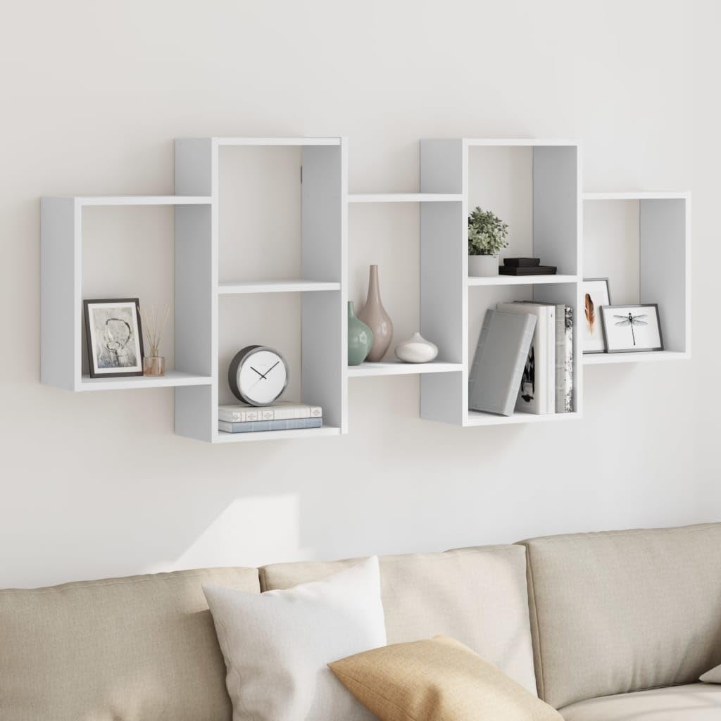Wandregal Weiß aus Holzwerkstoff 159x18x65 cm, schwebendes Regal mit Stauraum, platzsparendes Wandboard für Wohnzimmer, Schlafzimmer, Küche und Büro