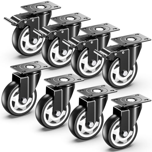 Ruedas Giratorias 100mm - Ruedas para muebles pesados - Capacidad máxima de carga 1200 kg (4 con freno y 4 sin freno)