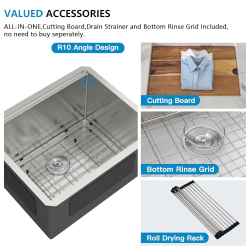 Image of 23 inchx19 inch Undermount Laundry Utility Sink Workstation - 16 Gauge 304 Stainless Steel, 13 Inch Deep Single Bowl Under Counter Sink Basin for Laundry Room, RV or Utility Use