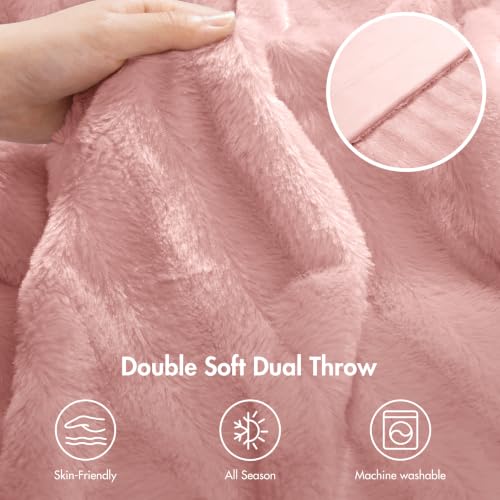 Madison Park Duke Faux Fur Throw Blanket for Sofa, 50 x 60, Blush - image 4