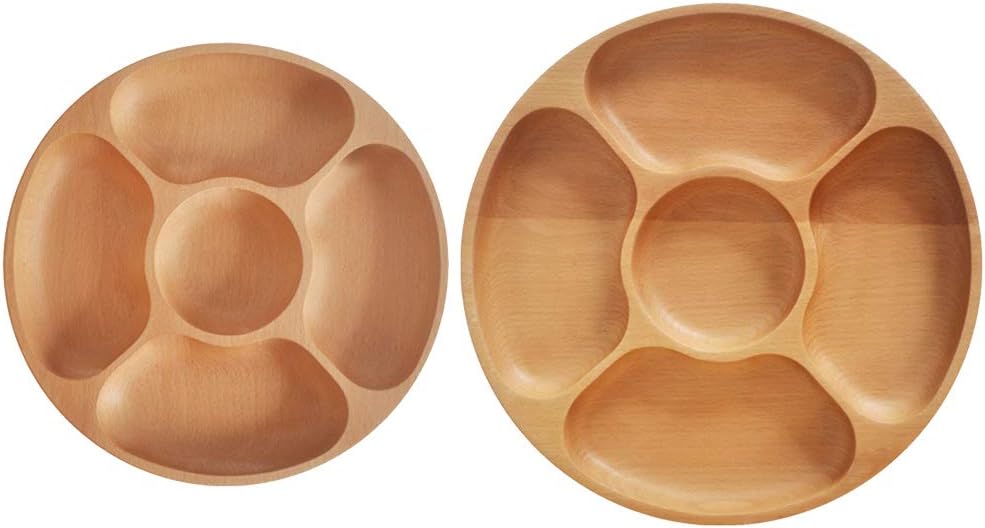 Multi-Divided Wooden Dried Fruit Dessert Plate Round Table Tray Cake Display Dish Birthday Household Tableware Kitchen Supplies