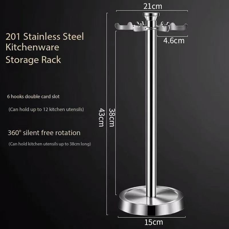 7 utensilios de cocina de acero inoxidable 316, espátula para freír, cuchara de sopa, cucharón, colador grande, espátula para freír, colador de pasta (plata, estante colgante de acero inoxidable 201)