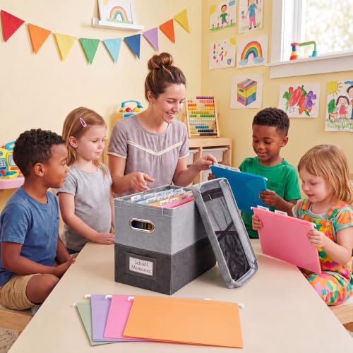 Wenqik 2 Set School Years Organizer Kit School Memory Box K-12 Memory Keepsake Box with 30 Hanging File Folders 8 Labels 6 Sticker Class File Organizer Boxes for Storage Picture Keeper Office(Grey) - Image 5