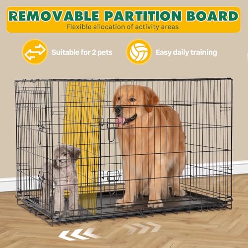 Image of Dog Crate, 42 Inch Large Double Door Portable Dog Cage, Metal Wire Pet Kennel with Secure Lock, Leak-Proof Pan Tray, Foldable Design for Dogs Pets Indoor Training and Outdoor Travel