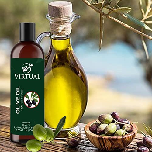 Image of VIRTUAL 100% Pure Natural Olive Oil For Shine & Stronger Hair, Skin Care & Cold Pressed Natural Oil for Multipurpose Use (180ml)-Pack of 2