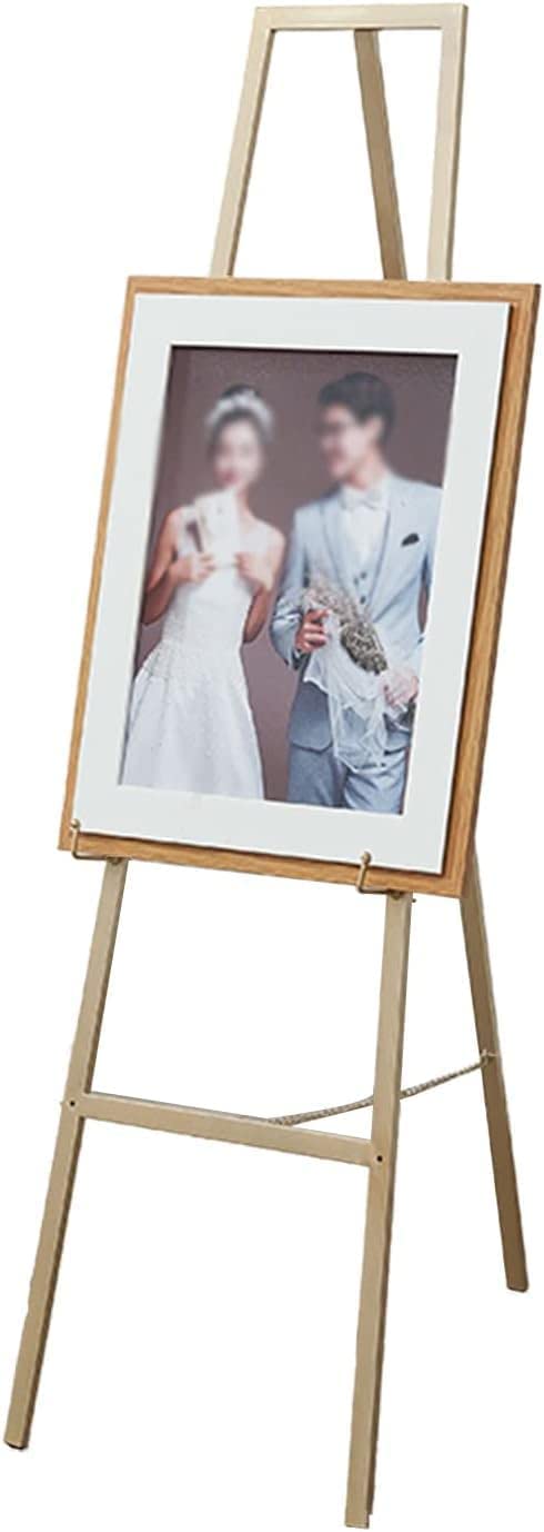 CWCQGH Easel Stand, Metal Easel Artist Easel for Painting and Sketching Height Adjustable Folding Easel for Displaying Posters, Advertisements and Menus (Gold 120cm)