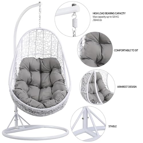 Yaheetech Hammock Chair Rattan Swing Chair, Hammock Chair Garden Swing Chair Patio Hanging Chair Indoor/Outdoor with Soft Cushion Armrest Design White - Image 3