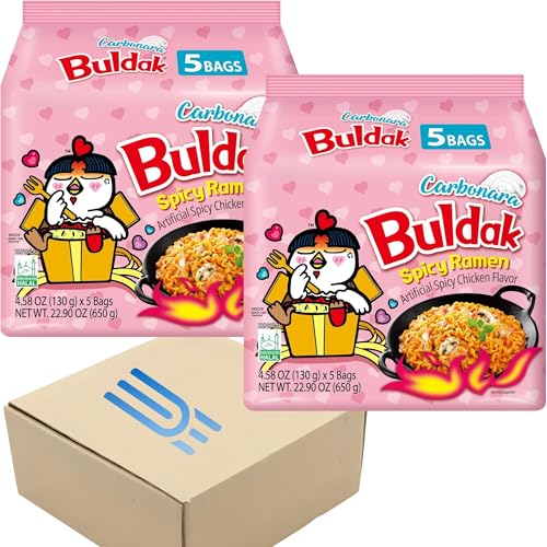Buldak Noodles Carbonara Hot Chicken Flavor Ramen 10 Pack - Ramen Instant Noodles Excellent for Snack and Soups - Packed in EDE Group Box
