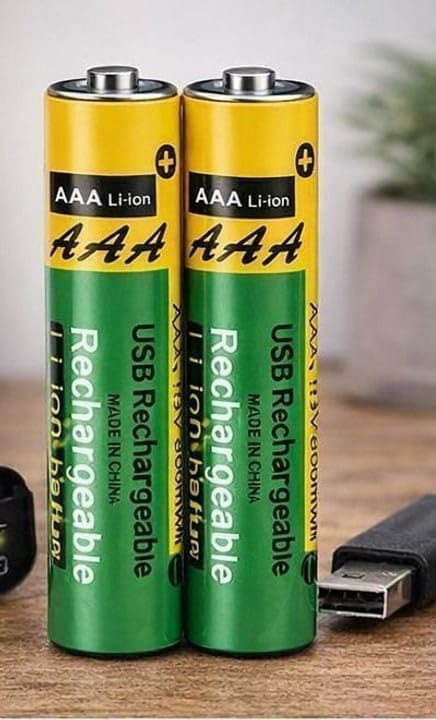 Image of AAA Rechargeable Battery 800 mWh & 1.5V Lithium Ion USB Type-C Charging Cell, Triple A Direct Charge Battery with LED Indicator, Fast Rechargeable Battery for Remote, Mouse, Toys (1 Pair)