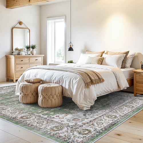 RUUGME Living Room 8x10 Area Rug - Soft Washable Area Rugs Stain Resistant Carpet Vintage Lightweight Rugs for Bedroom with Non Slip Backing Indoor Ultra-Thin Rugs Home Decor 8x10 Sage