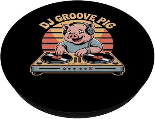 Miniatura 2 de DJ Groove Pig Retro DJ Turntable Sunset Vibes PopSockets Adhesive PopGrip