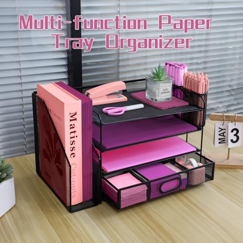 Organizador de escritorio de 4 niveles con cajón extraíble maximiza espacio 7