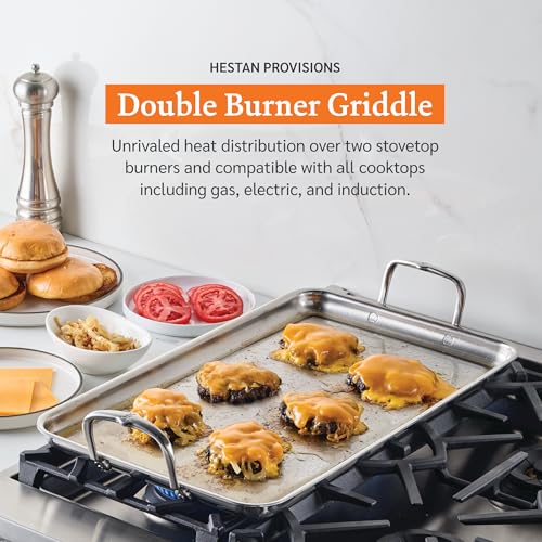 Image of Hestan Provisions Tri-Ply Stainless Steel Double Burner Griddle, 21x13-Inch, with Drip Drain, Induction Compatible