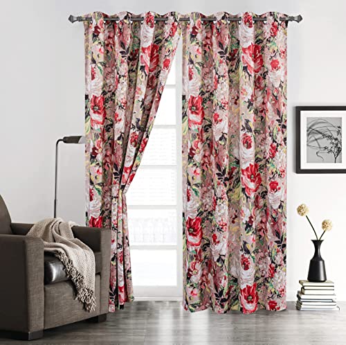 Sapphire Home Premium Room Darkening Curtains - Blackout Drapes for Bedroom and Living Room - Stylish Window Coverings with Easy Care Fabric (Red/Taupe Multicolor, 84")