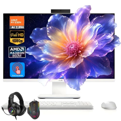 Image of ASUS All in One Desktop Computer 27 Inch Touchscreen, AMD Ryzen AI 7 350, 32 GB 5600MHz DDR5, 2 TB SSD, AMD Radeon 860M, 27-Inches FHD, Wi-Fi 6, Copilot+ PC, Windows 11 Pro, W /Headset and Mouse Combo