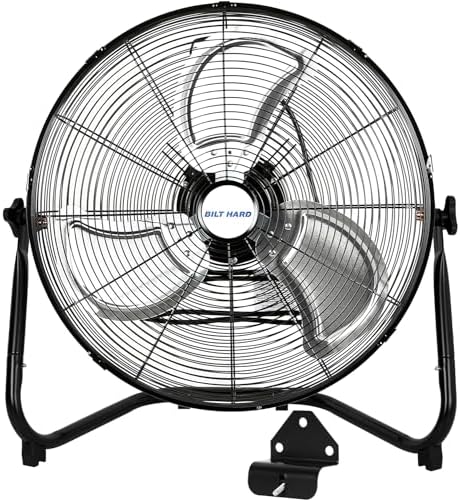BILT HARD 4650 CFM 20" High Velocity Floor Fan, 3-Speed Heavy Duty Metal Fan with Wall-Mounting System, Industrial Shop Fan for Commercial, Garage, and Greenhouse