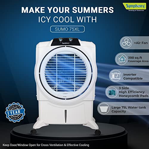 Symphony Sumo 75 XL Desert Air Cooler For Home with Honeycomb Pads, Powerful +Air Fan, i-Pure Console and Low Power Consumption (75L, White) view 2
