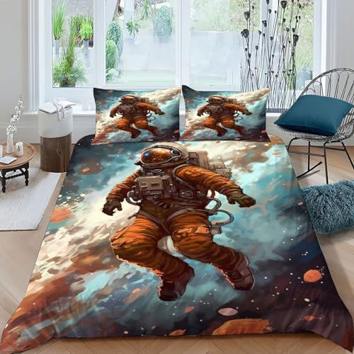Housses de couettes astronaute 3D microfbre 260x220cm lit super king - 3